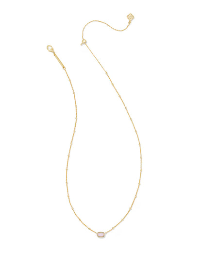 Delicate gold necklace with a central oval pink opalite crystal pendant and subtle beaded satellite accents. Available in 15″ and 17″ lengths. Mini Elisa Gold Satellite Short Pendant Necklace in Pink Opalite Crystal.