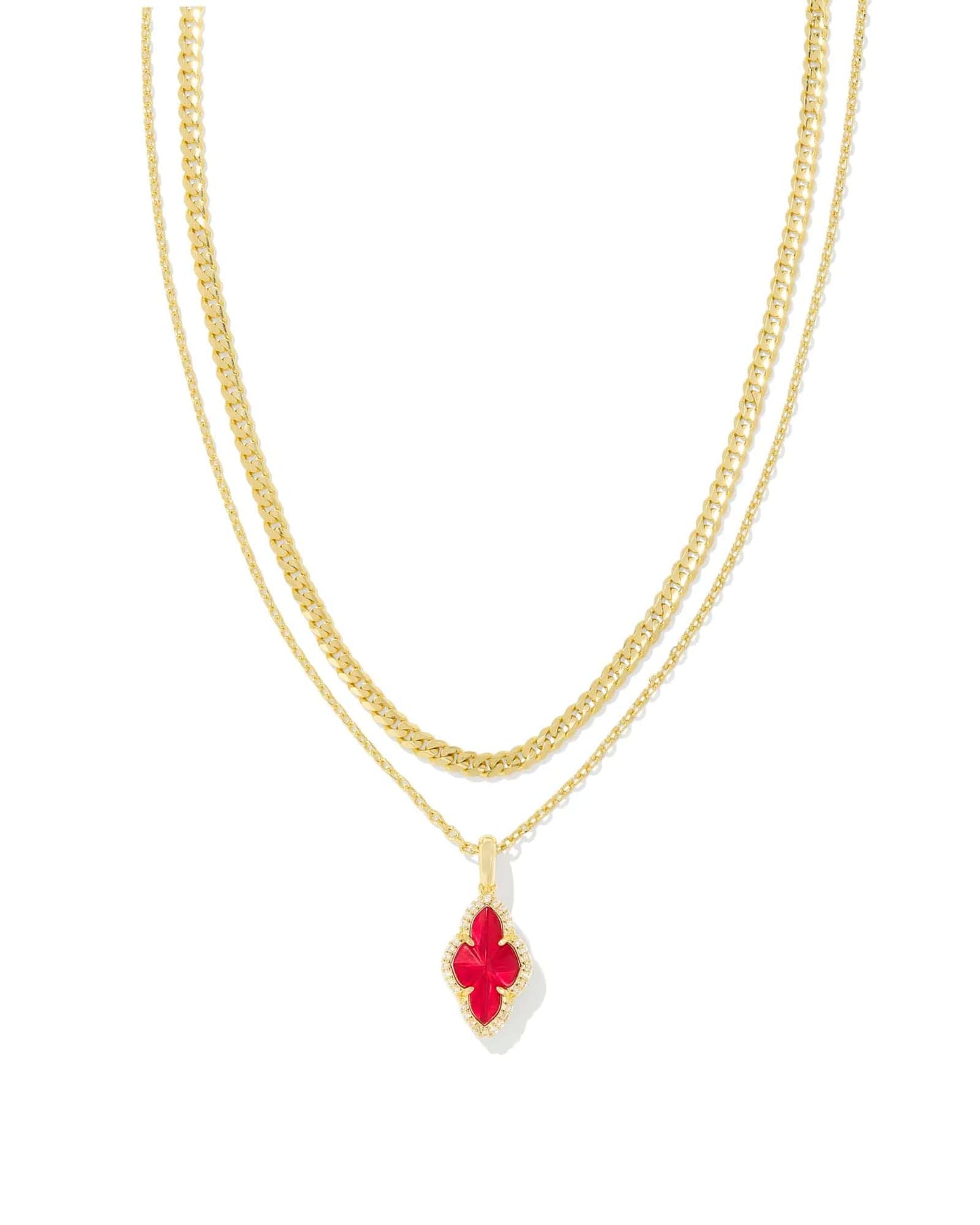 Kendra Scott Women - Accessories - Earrings Abbie Gold Pave Frame Multi Strand Necklace in Cranberry| Kendra Scott