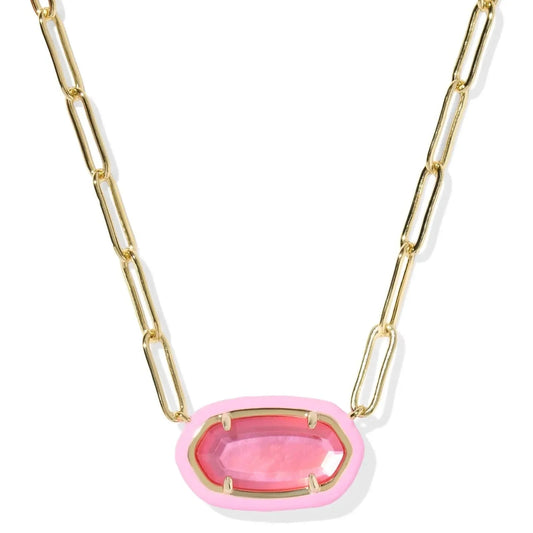 Kendra Scott Women - Accessories - Earrings Elisa Enamel Frame Gold Bright Pink Illusion Paperclip Necklace| Kendra Scott