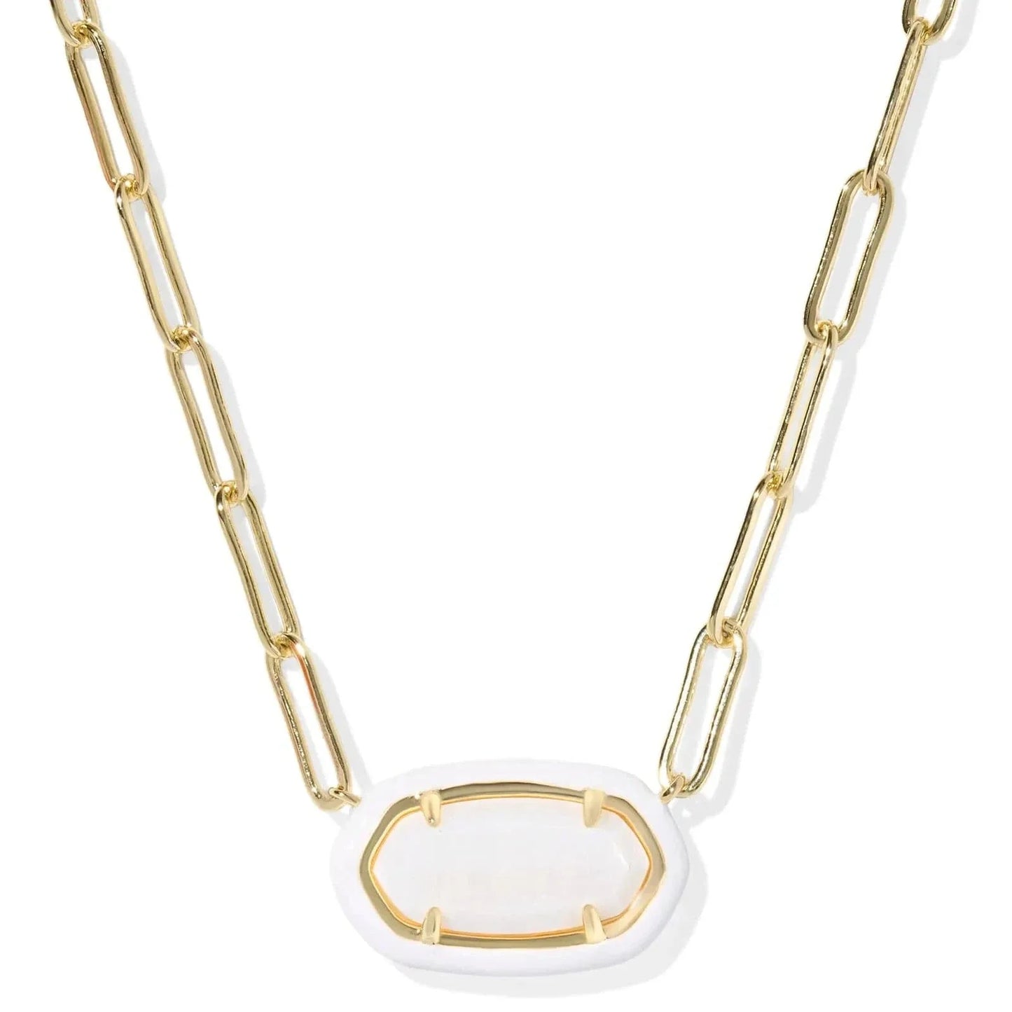 Kendra Scott Women - Accessories - Earrings Elisa Enamel Frame Gold White Paperclip Necklace| Kendra Scott