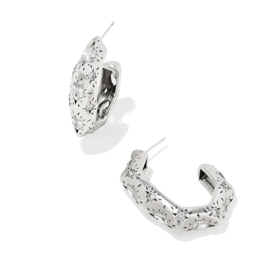 Kendra Scott Women - Accessories - Earrings Holland Vintage Silver Hoop Earrings in White Crystal  | Kendra Scott