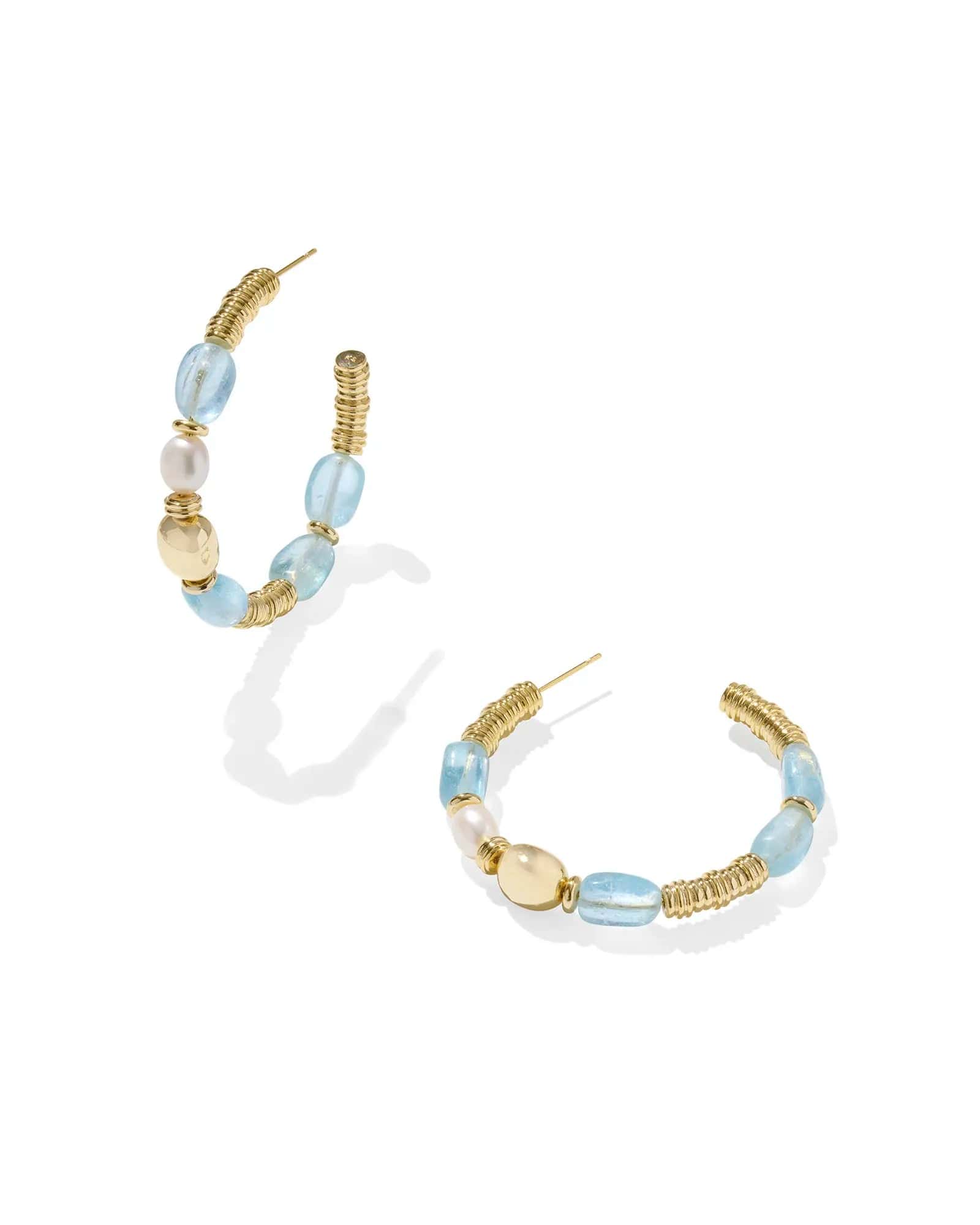 Kendra Scott Women - Accessories - Earrings MELODY BEADED HOOP EARRINGS GOLD AQUAMARINE | Kendra Scott