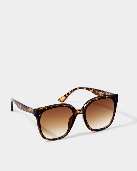 Savannah Sunglasses: brown tortoiseshell square frames, brown gradient UV400 lenses. Available in multiple sizes.