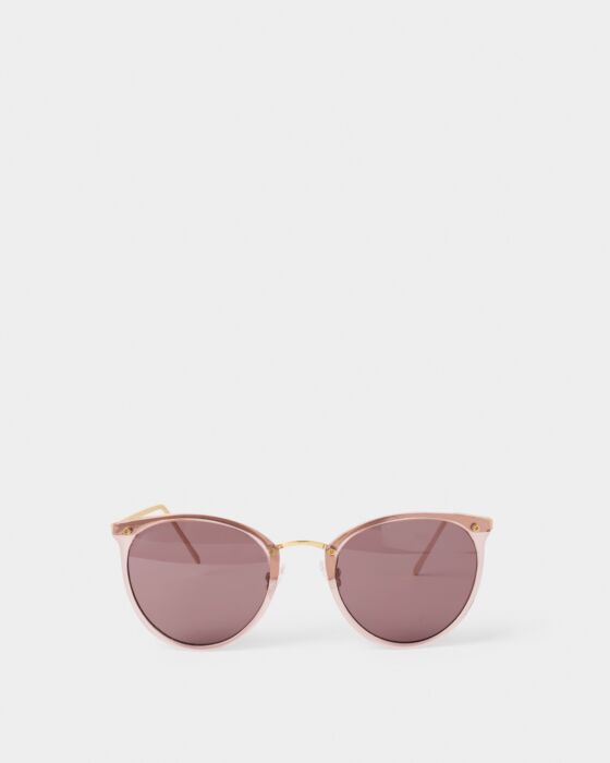 Santorini Sunglasses in 4 colors, pink-tinted lenses, light pink frames, UV400 protection. Sizes: S, M, L.