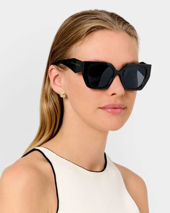 Chunky black Corsica Sunglasses made from recycled materials. Available sizes: S, M, L.