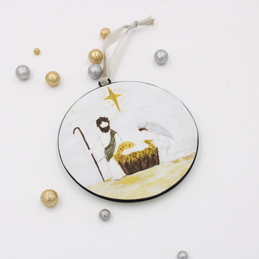 6" Round Metal Disc Ornament, Holy Family