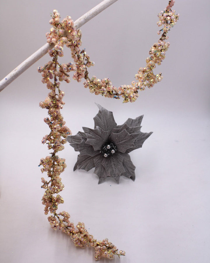 47″ Pink Shimmer Glitter Garland with pink glitter-covered berries.