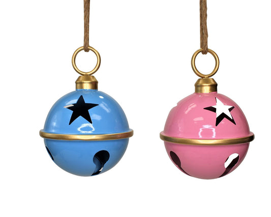7"x7"x9" Metal Jingle Bell Ornaments with Stars | Two Colors