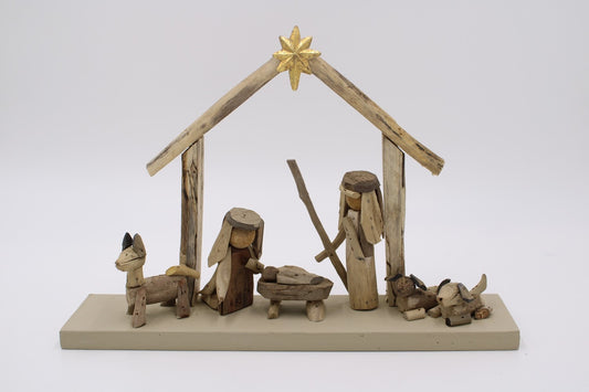 Set of 6 Driftwood Nativity, Large Figures 7"x18"
