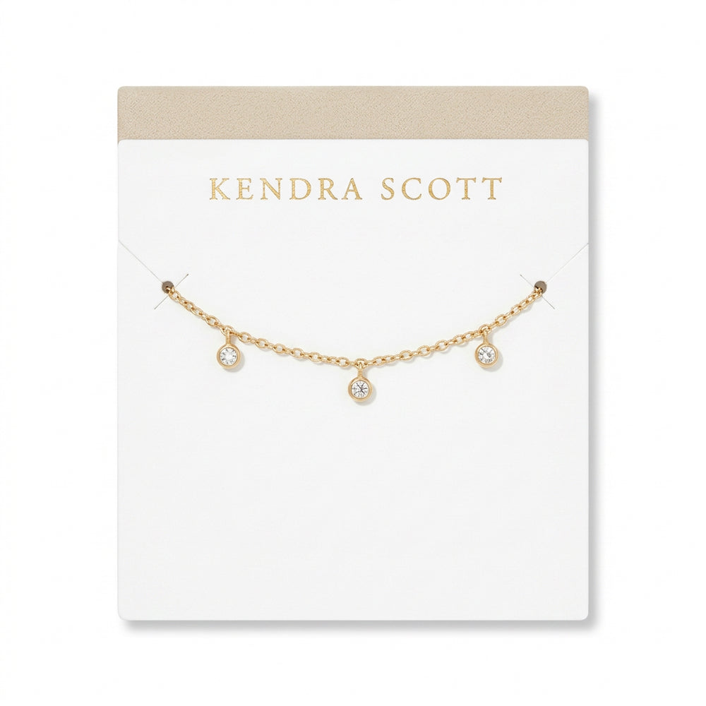Kendra Scott Daphne Amelia Jewelry Box Set, two gold-tone chain necklaces with round bezel-set crystals.
