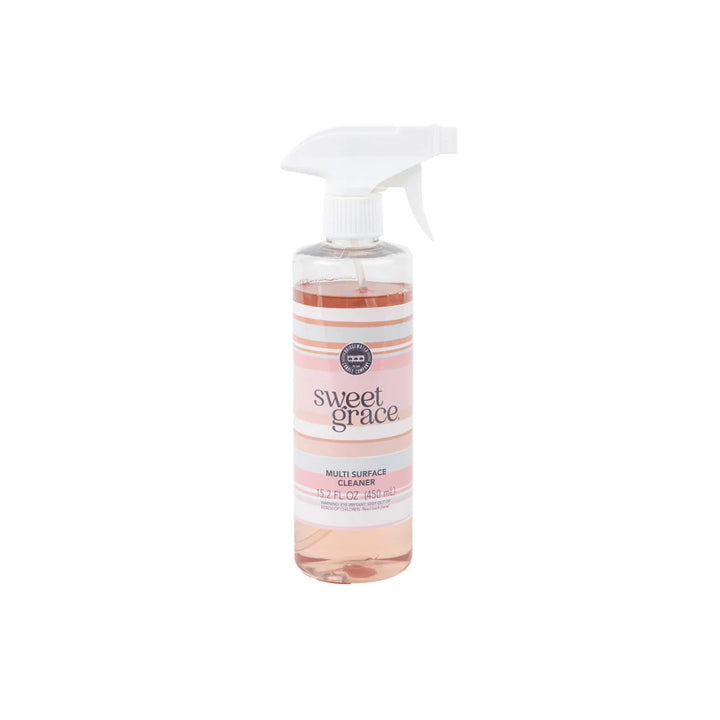 15.2 fluid ounce Sweet Grace Multi-Surface Cleaner spray bottle with white and pink striped label.