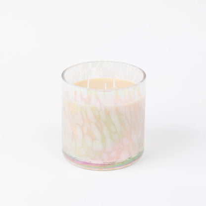 The Sweet Grace Collection Candle #058 features pastel-speckled glass, premium fragrance, pale soy-blend wax, and two wicks. Available in 15.8 oz size.