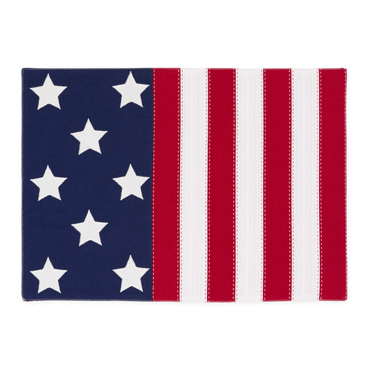 Americana Flag Reversible Placemat with 7 white stars, red and white stripes. Available in 13"x19".
