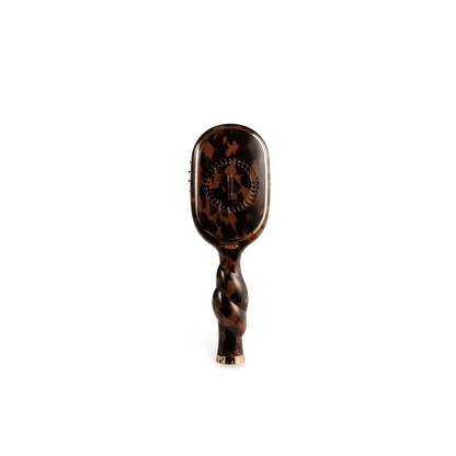 Mini Boar Brush | Tortoise with brown tortoiseshell pattern, twisted handle, gold accents. Available in mini size.