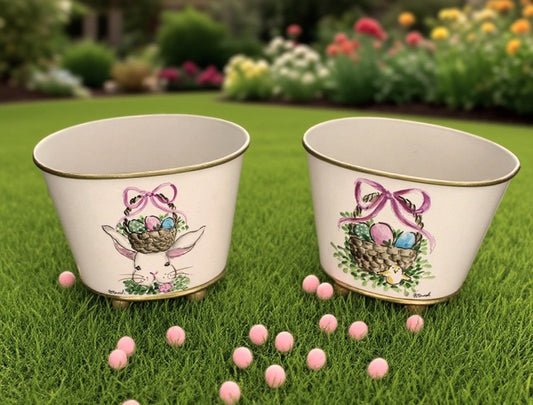 Hand-painted Metal Cachepot | 2 Designs