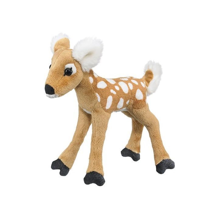 Mix-A-Pet plush deer: light brown fur, white spots, white ears and tail tip, black nose/hooves. Available in multiple sizes.