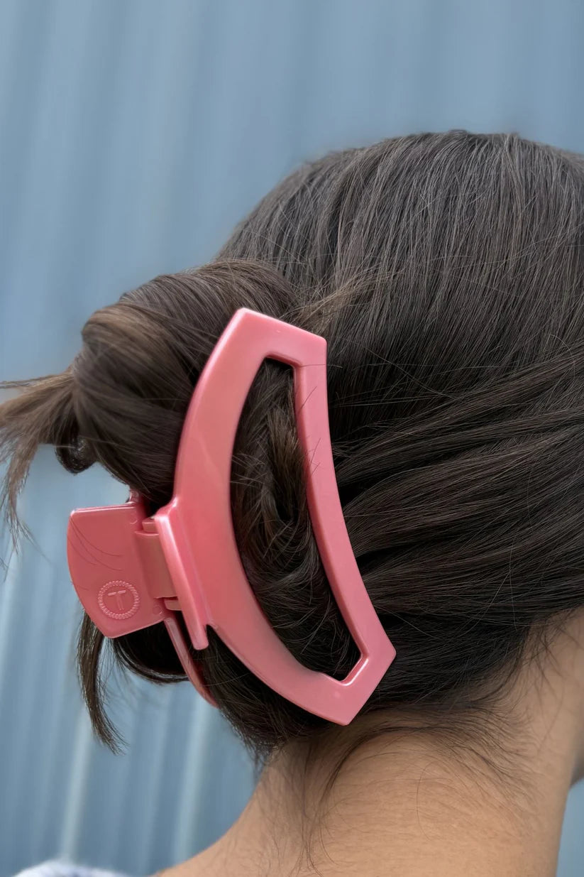 Large pink TELETIES Open Claw Hair Clip, available in small, medium, and large sizes.
