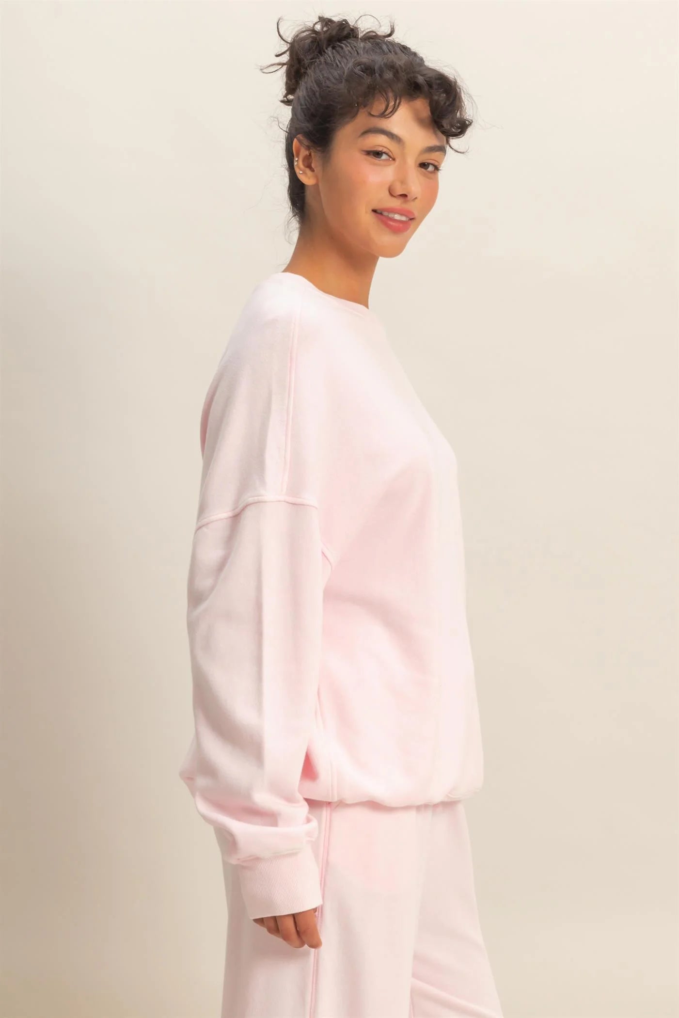 Soft Pink Acid Wash Oversized Sweatshirt, available in sizes XS-XXL.