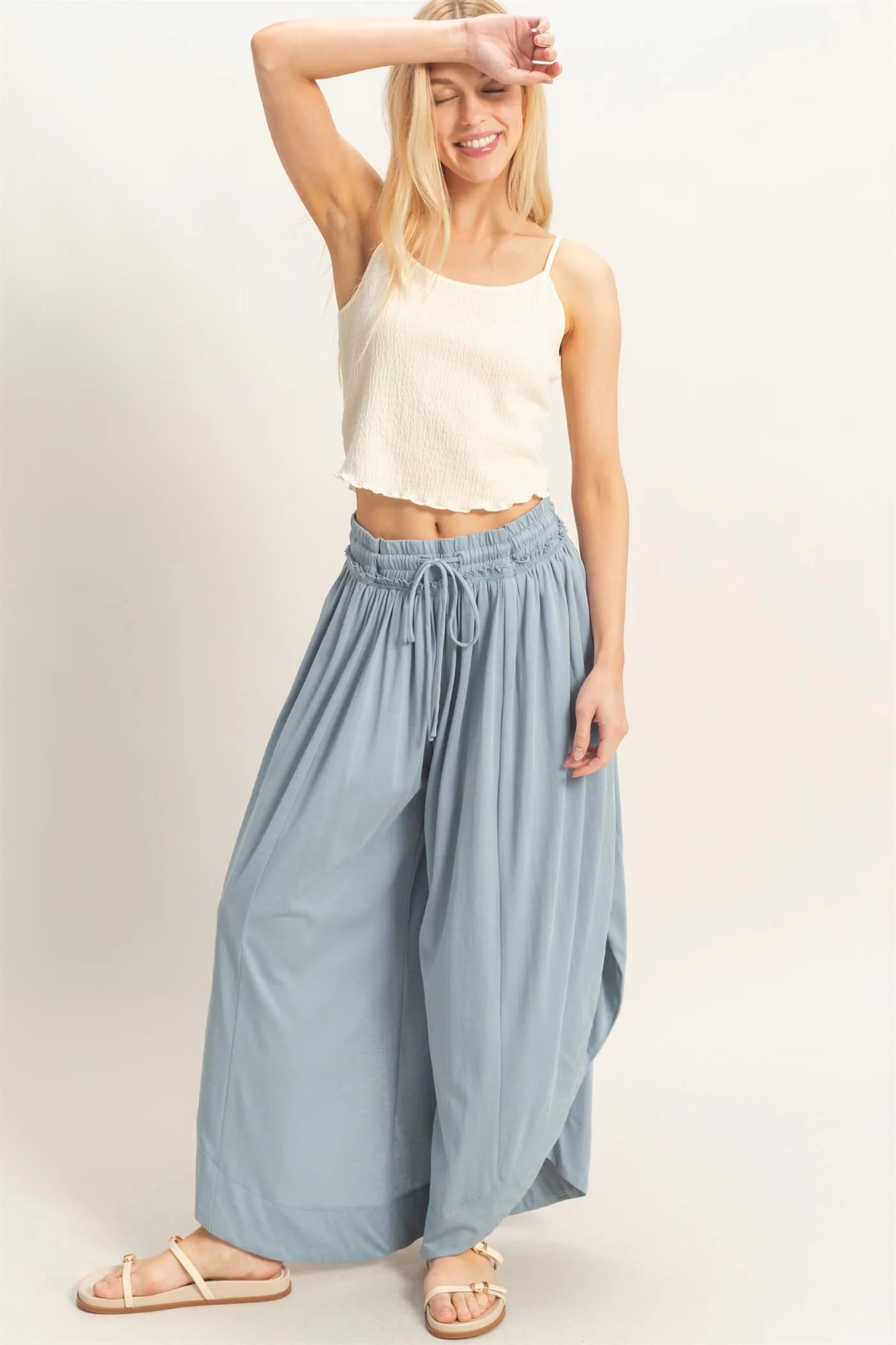 Tulip Hem Wide-Leg Pants, boho-chic style. Available in sizes XS–XL.