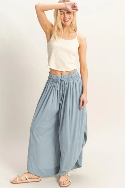 Tulip Hem Wide-Leg Pants, boho-chic style. Available in sizes XS–XL.