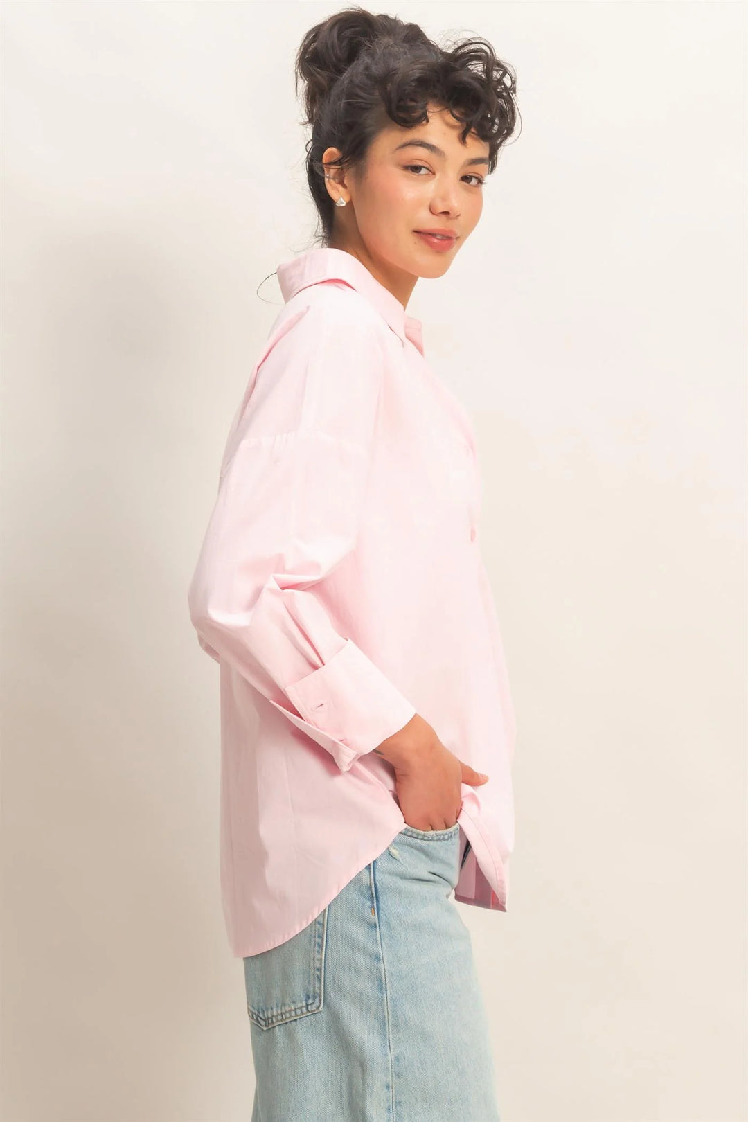 Light pink Button Up Poplin Shirt, button front, classic fit. Available in 3 colors and sizes XS-XL.