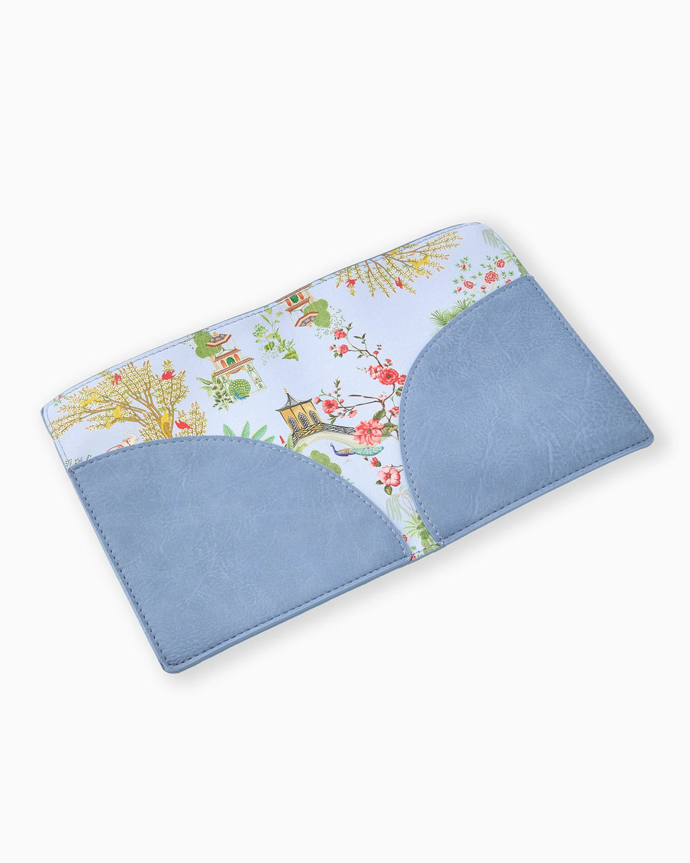 Light blue Periwinkle Mahjong Card Folio with two outer pockets, landscape print. Sizes: small, medium, large.