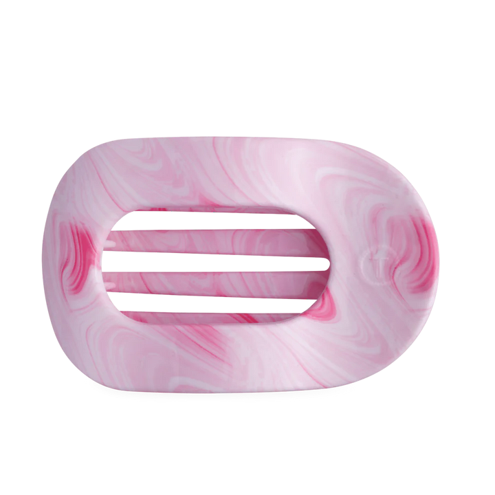 Rectangular soap dish with rounded edges, pink and white marbled, three center slats. Available in small and large sizes.