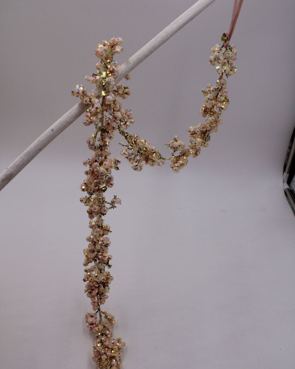 47″ pink shimmer glitter garland with iridescent beads.