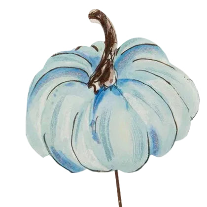 Beck’s Blue &amp; White Pumpkins watercolor illustration on a metal stake.