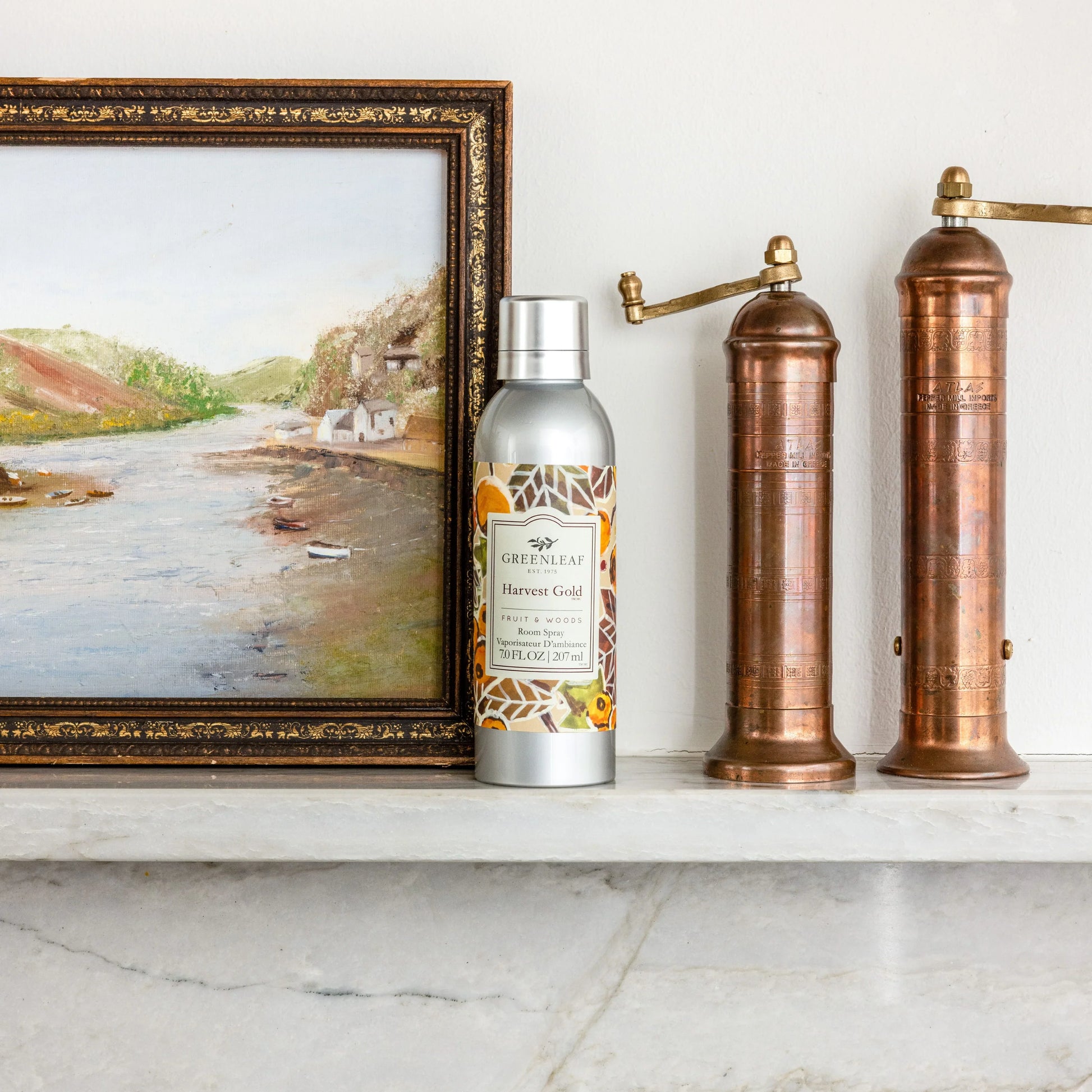 Harvest Gold Room Spray bottle with long-lasting fragrance, available in 100ml and 250ml sizes.