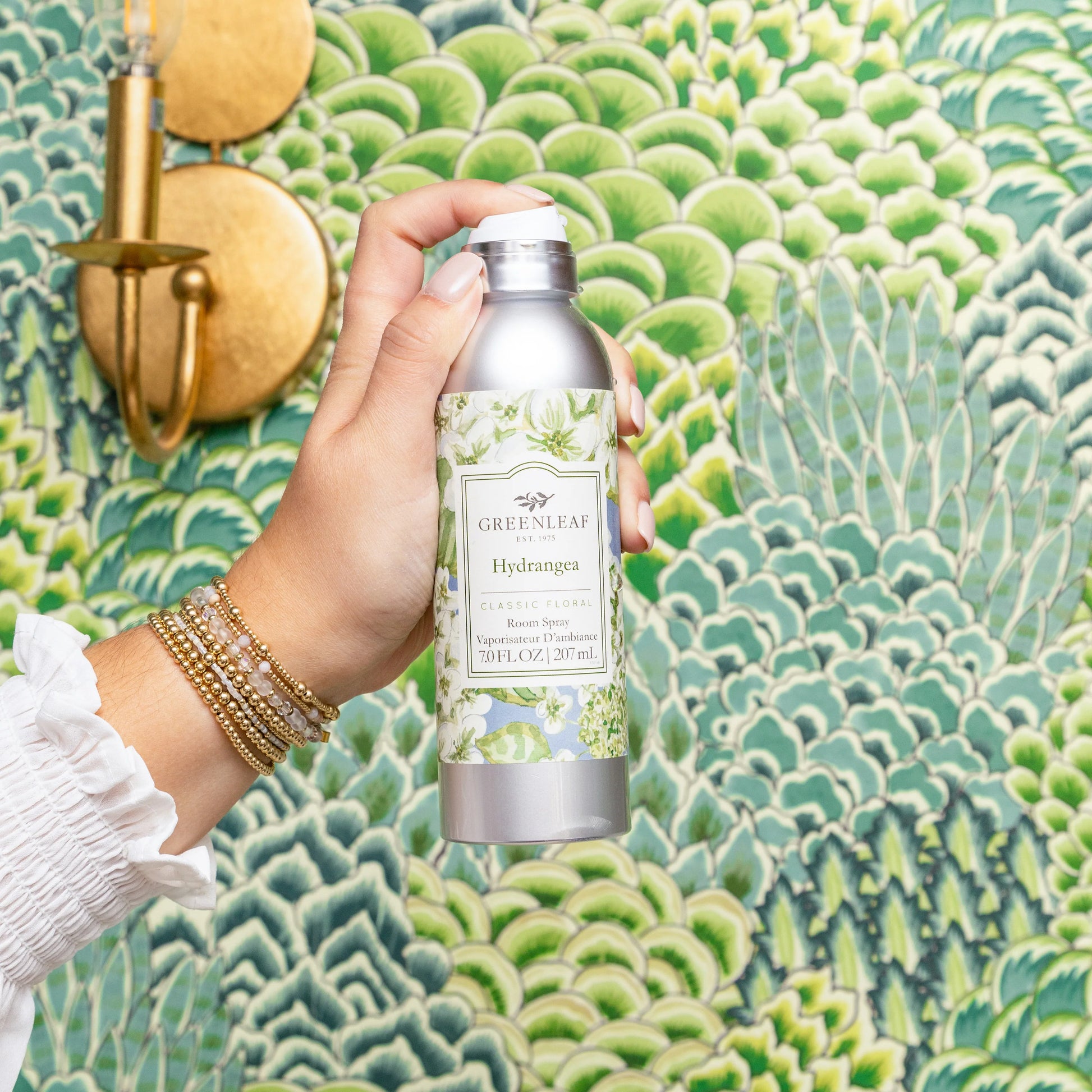 Hydrangea Room Spray with a floral bouquet aroma; available in 3oz and 8oz sizes.