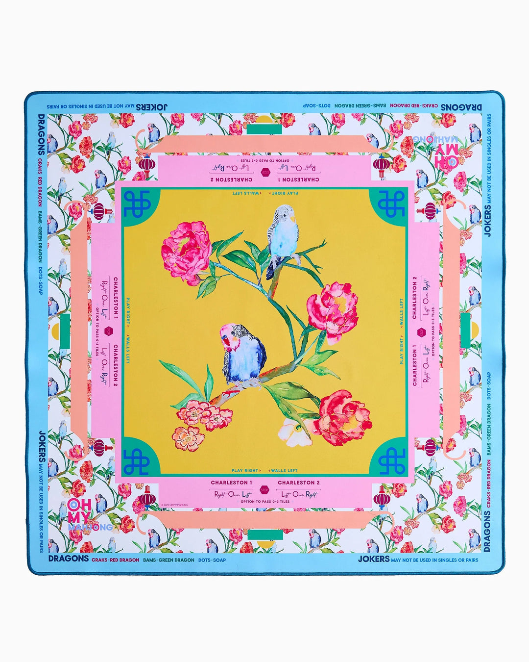 Spring Fling x Brooke Wright Mat with two blue birds on flowering branch and bright floral patterns. Available in multiple sizes.