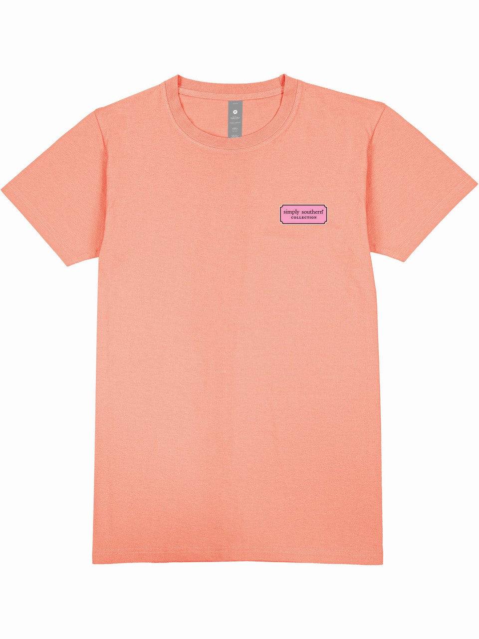 Peach "I'll Stop for Coffee" T-Shirt with short sleeves, purple logo on left chest. Available in sizes S-XL.