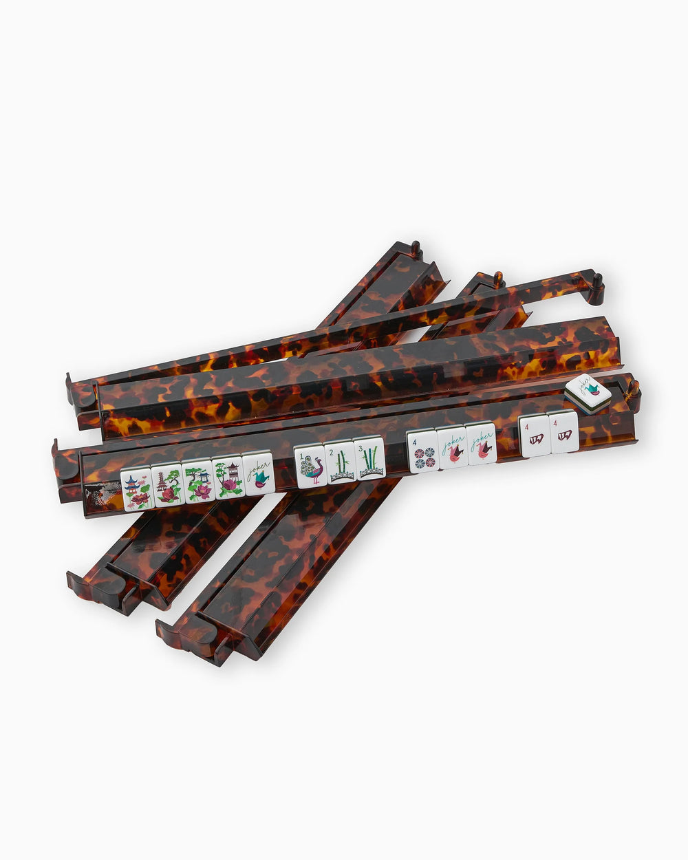 Tortoise Shell Rack & Pusher Set includes four racks, one acrylic accessory rack, and two dice. Sizes: standard only.