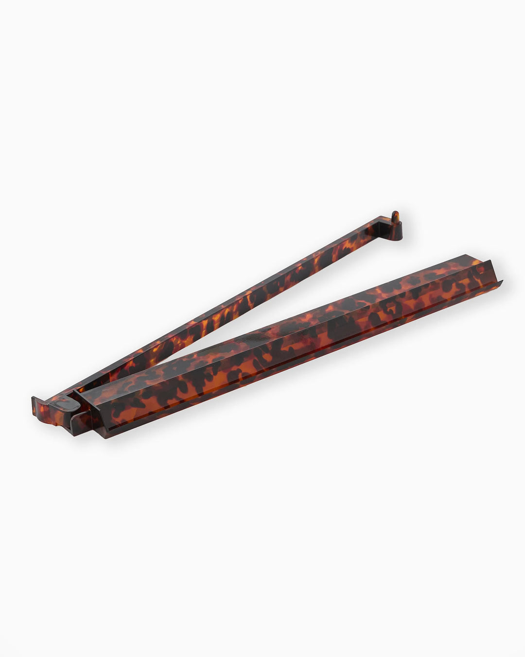 Rectangular tortoiseshell-patterned eyeglass frames without lenses. Available in small, medium, and large sizes.
