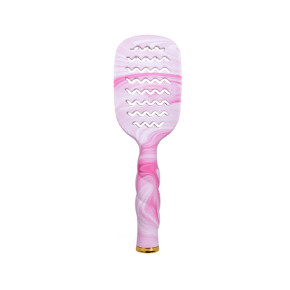 Pink and white tie dye vented hair brush with gold handle accent, wavy slits for quick drying; sizes available.