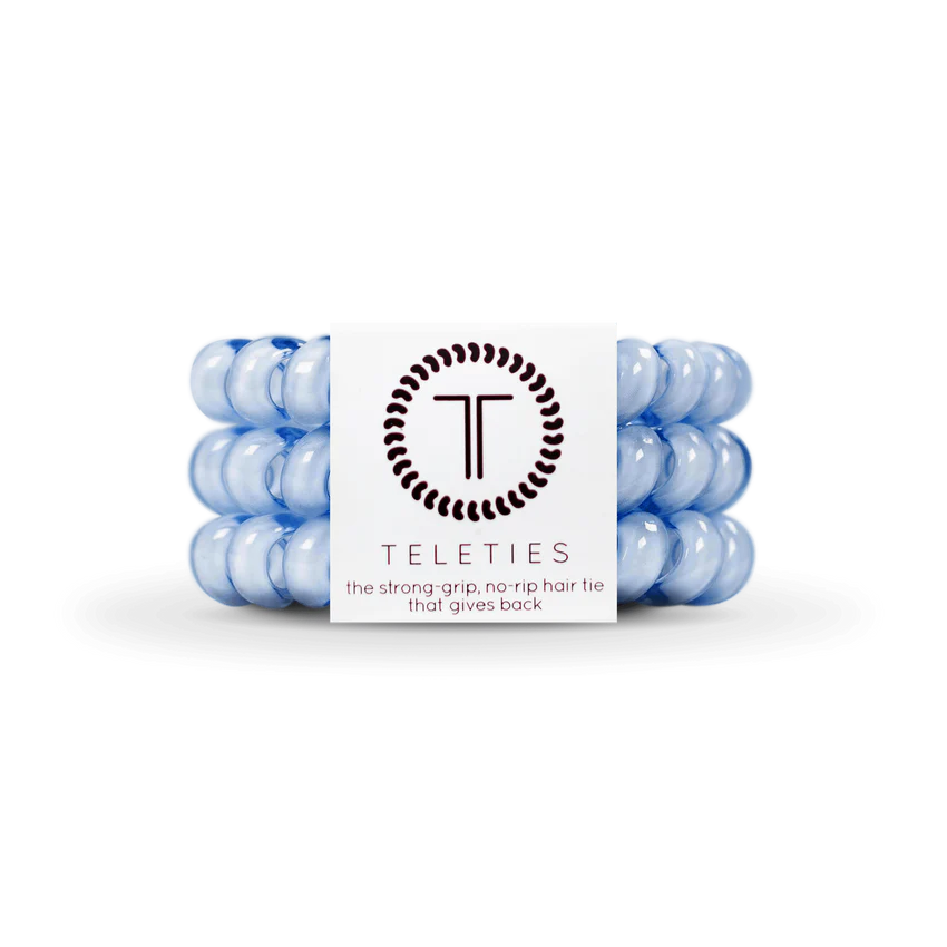 TELETIES Blue Collection: Stylish hair ties that double as bracelets. Sizes: Small, Large.