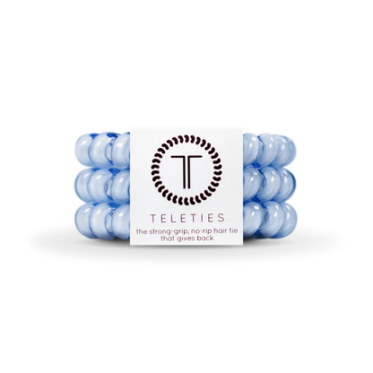 TELETIES Blue Collection: Stylish hair ties that double as bracelets. Sizes: Small, Large.