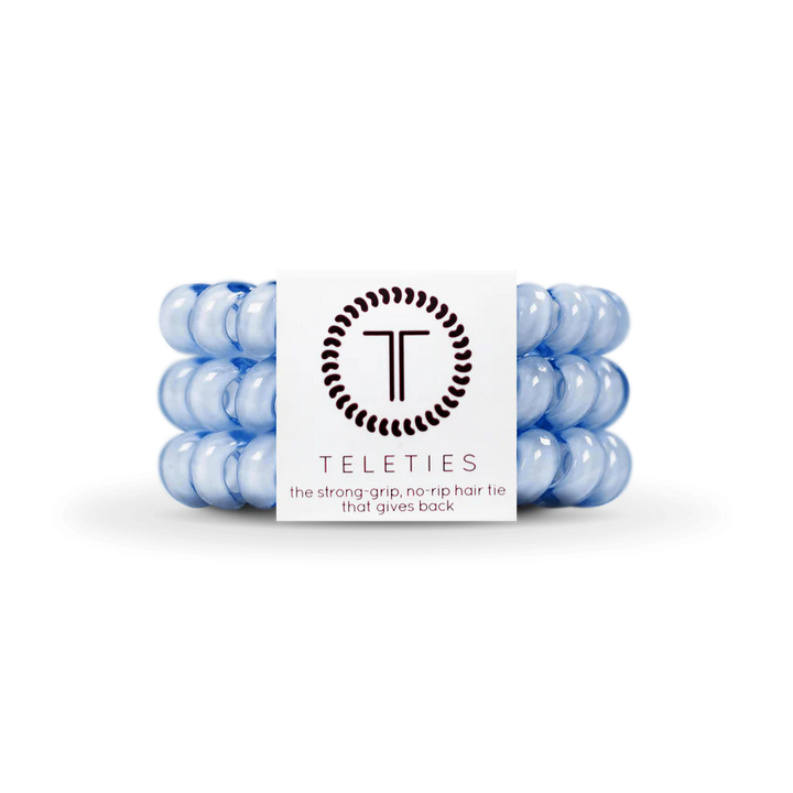TELETIES Blue Collection: Stylish hair ties that double as bracelets. Sizes: Small, Large.