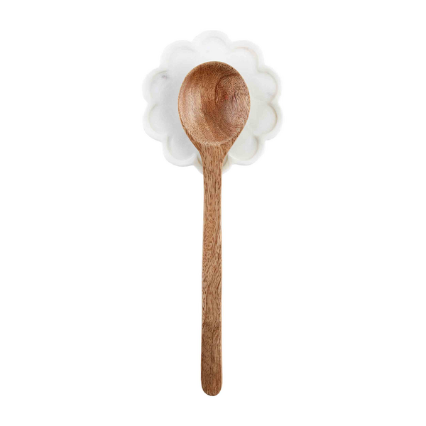 Scalloped Spoon Rest Set, ceramic with scalloped edges. Available in small and large sizes.