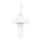 Scalloped Ceramic Cross with cutout details, twine bow, hanging loop. Available sizes: small, medium, large.