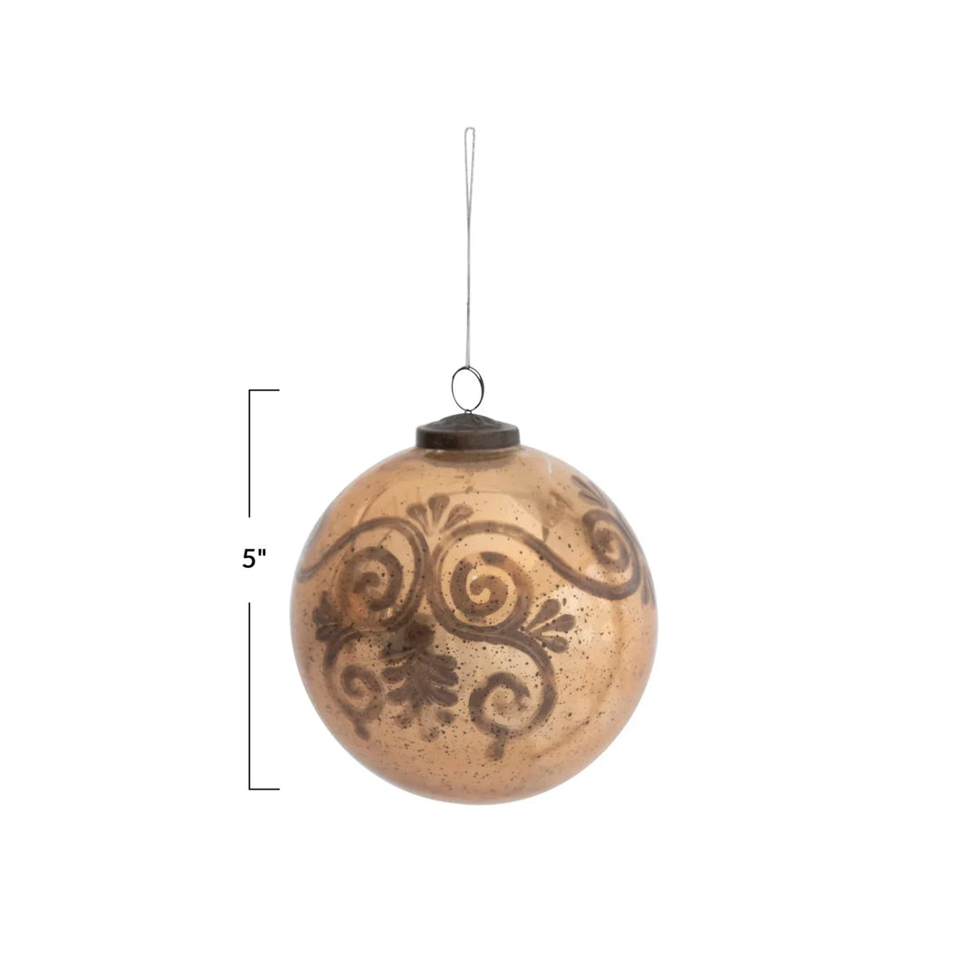 6" round copper glass ball ornament.