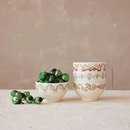 Holiday Stoneware Bowl with Bows | 4 Styles