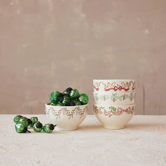 Holiday Stoneware Bowl with Bows | 4 Styles