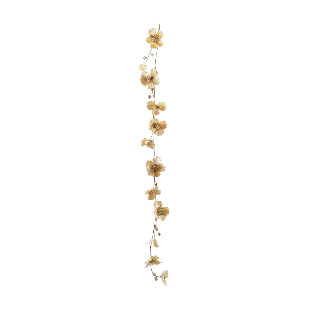 Blush faux magnolia flower garland with glitter and jewels.