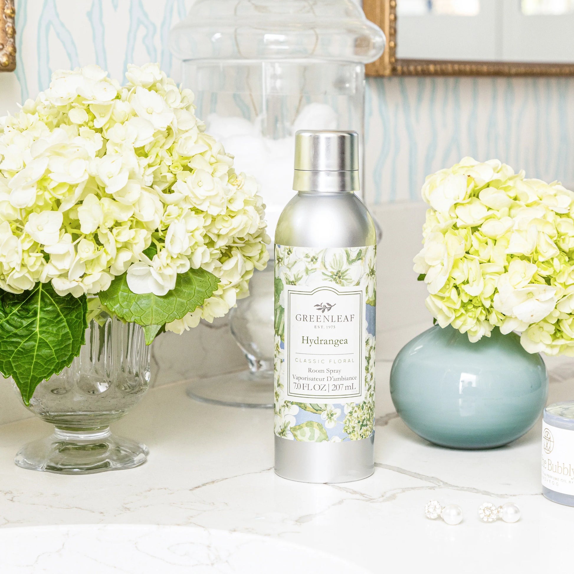 Silver Hydrangea Room Spray bottle, available in 100ml and 200ml sizes.