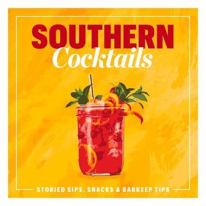 Southern Cocktails" book cover with vibrant red drink in mason jar. Available in hardcover and eBook sizes.