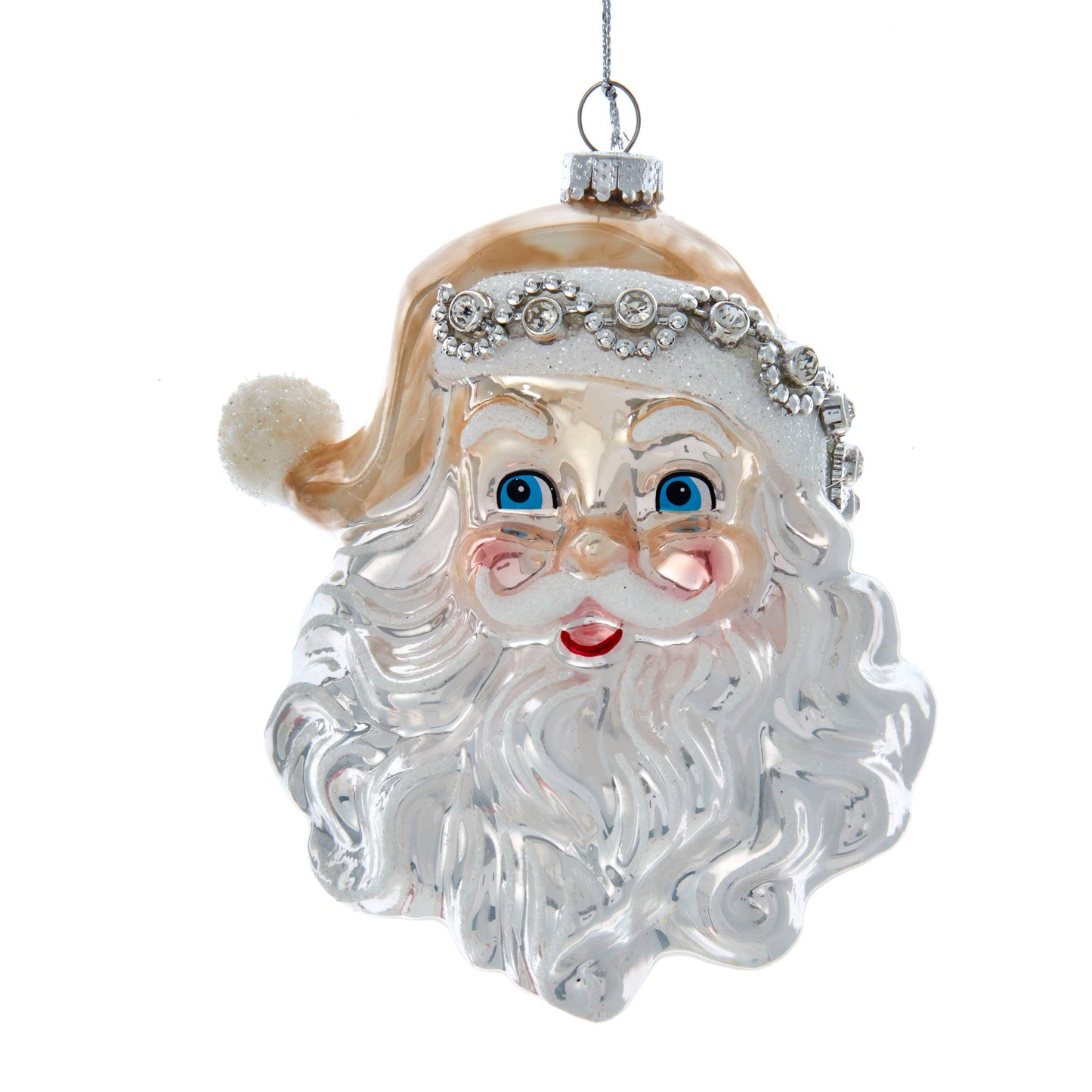 Glass Light Gold and Silver Santa Head Ornament