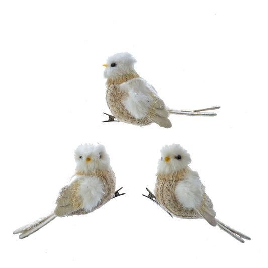 Beige Fur Bird with Clip