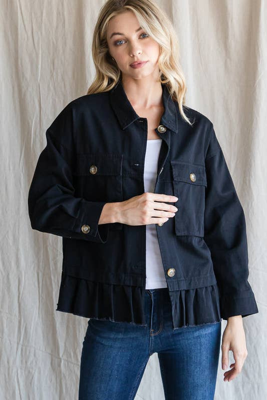 Black Ruffle Trim Jacket